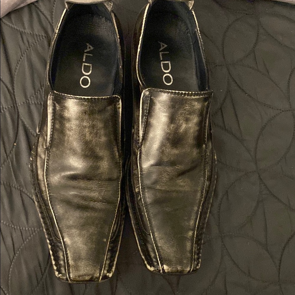 Aldo Black Leather Slip-On Loafers Classic Design